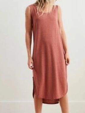 Aerie Linen Blend Midi Dress XL Peachy Terracotta Sleeveless Side Slit